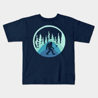 Bigfoot in Teal Forest Kids T-Shirt